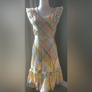 Vintage 1960s La Voy’s Pastel Plaid Ruffle Maxi Dress Small